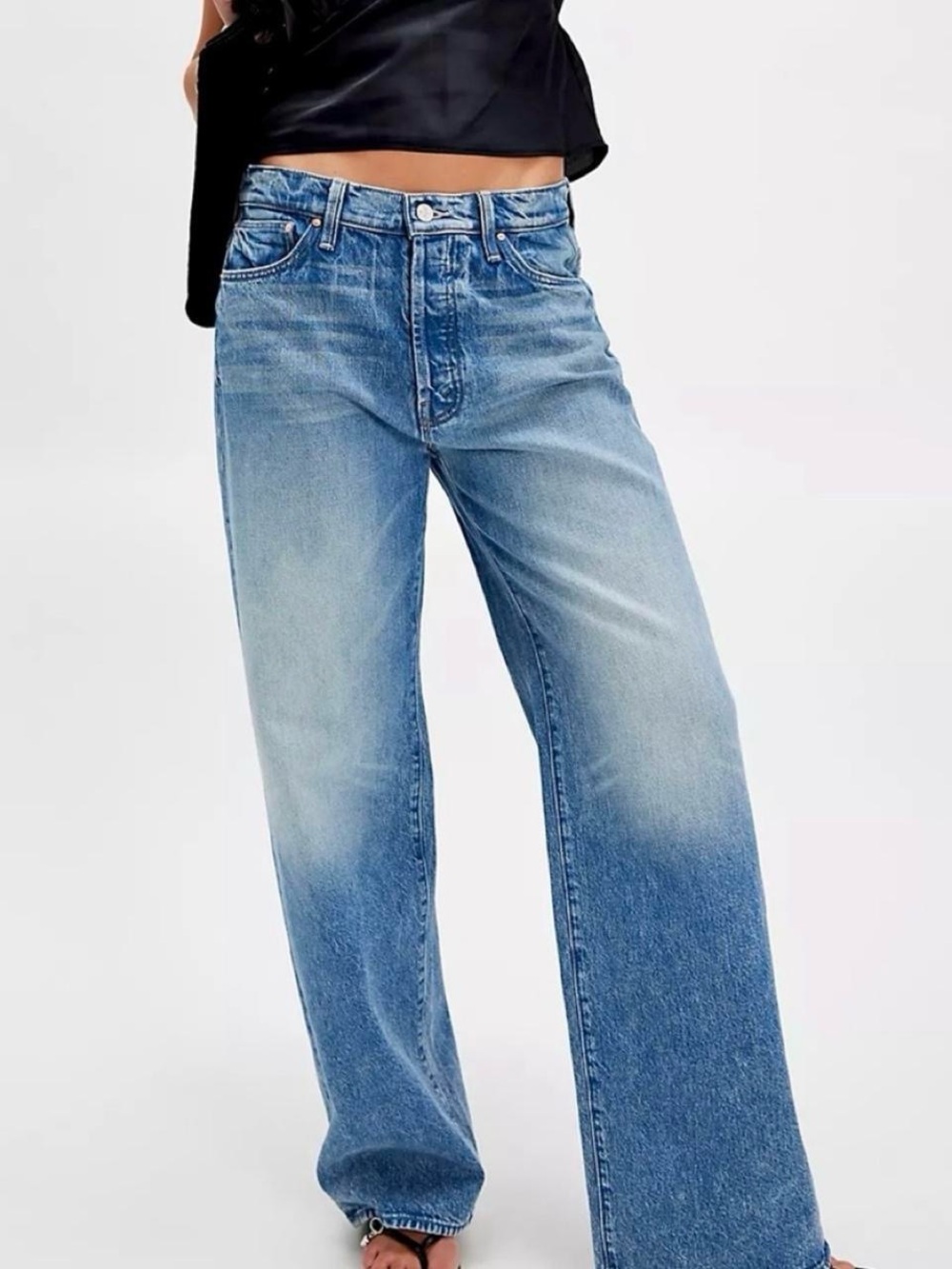 MOTHER The Dodger Button Sneak Wide-Leg Jeans